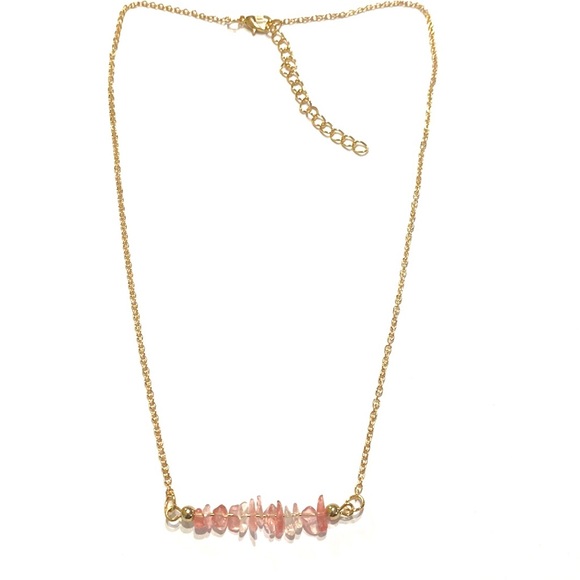 Crystal Necklace Gold Tone Semi Precious Stones Strawberry Quartz - Picture 3 of 4